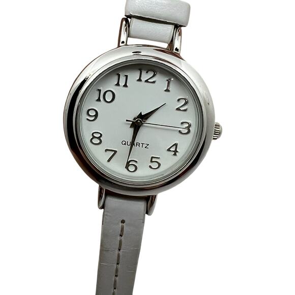 Quartz White Dial Watch with White Leather Strap – Untested, May or May Not Work - Picture 1 of 5